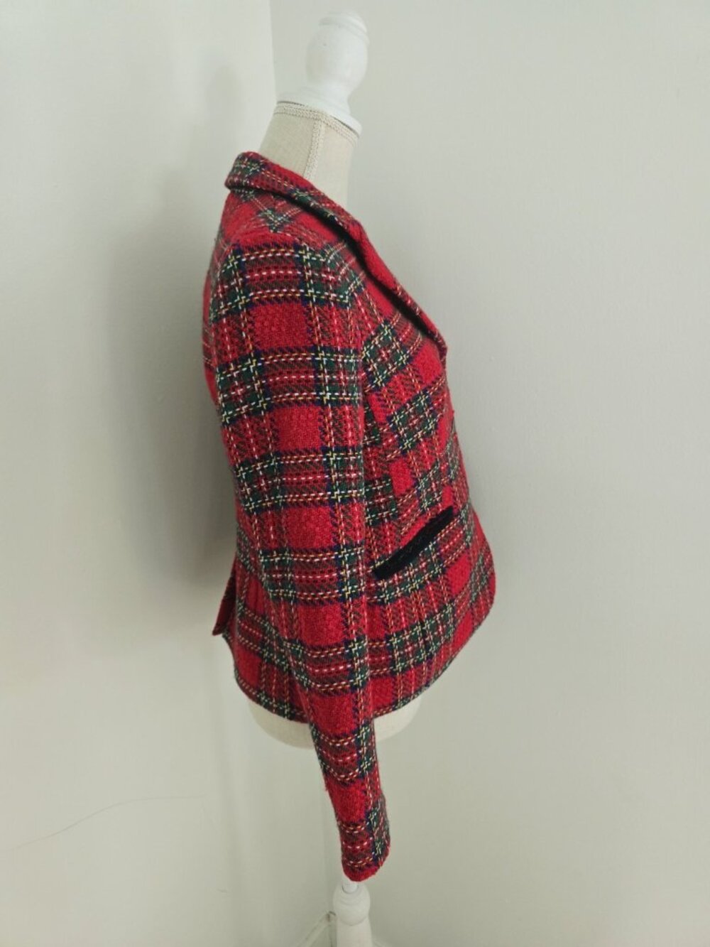 Talbots Plaid Red Holiday Wool Blend Christmas Blazer Jacket Small 4 P Petite - Picture 9 of 12
